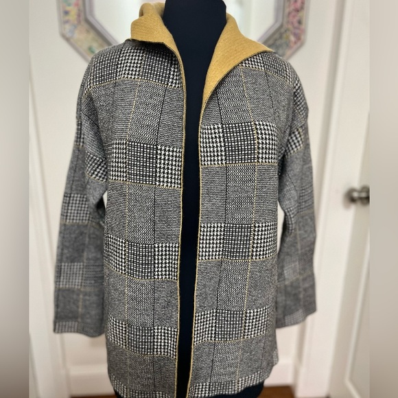 Bartolini Cashmere/Wool Blend Plaid Open Front Hooded Cardigan Sweater - Picture 4 of 14